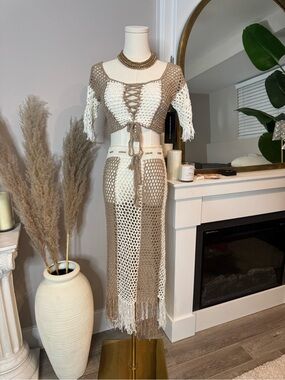 Crochet Striped Tank Top & Skirt coverup